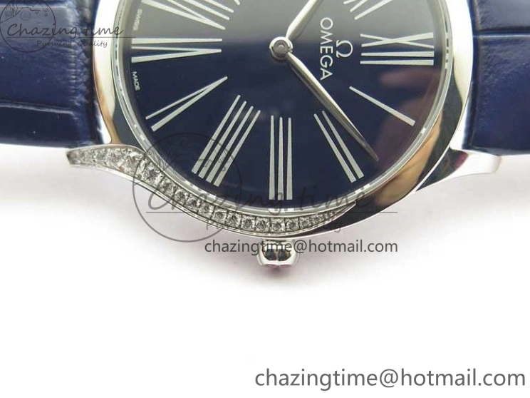 0422 Ladies’ De Ville Trésor Diamond Blue Dial Blue Fabric Watch OXF 1:1 Best Edition Swiss Quartz Upgraded 7892